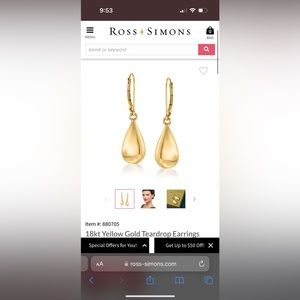 Ross simons 18kt yellow gold teardrop earrings